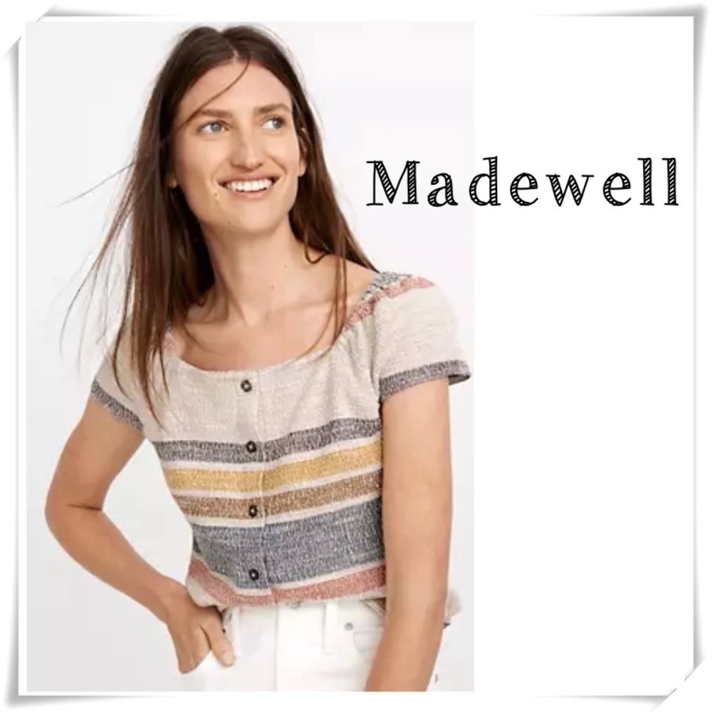 Madewell Texture & Thread Stripe Button Front Top in National Multicolor XS